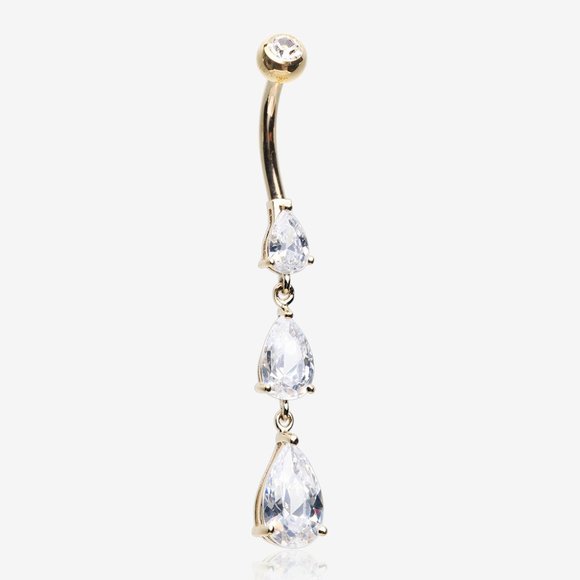 14 Karat Gold Sparkle Cascade Teardrop Belly Button Ring - Picture 2 of 2